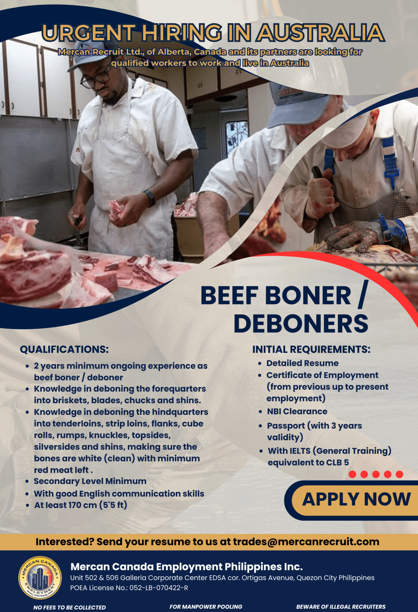 Beef Boner / Deboner | Mercan Canada Employment Philippines. Inc.